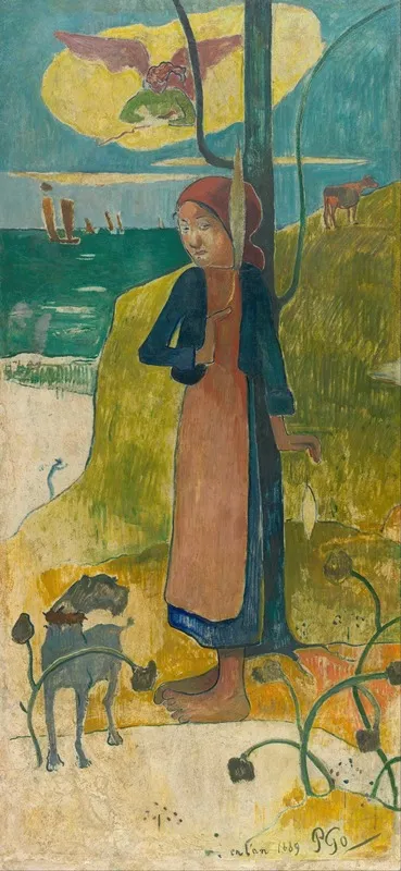 Breton Girl Spinning Wall Art by Paul Gauguin - High-Resolution Digital Print