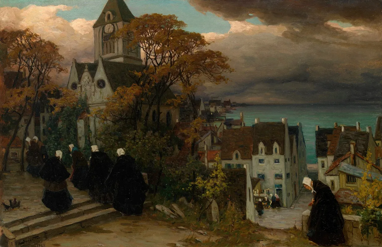 Breton Women On Their Way To Mass Wall Art by Viktor Zarubin - High-Resolution Digital Print