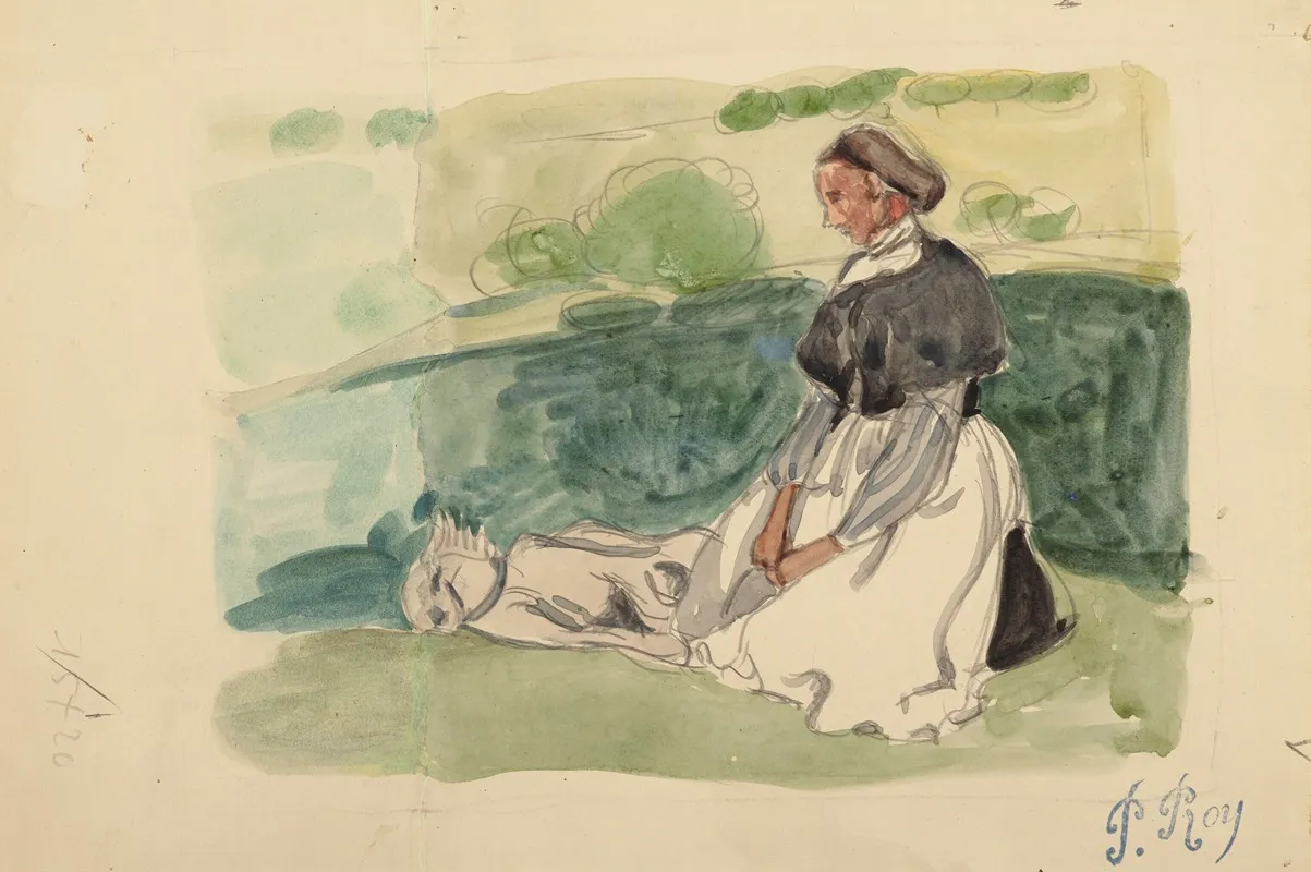 Bretonne Assise Dans Un Pre Wall Art by Pierre Roy - High-Resolution Digital Print