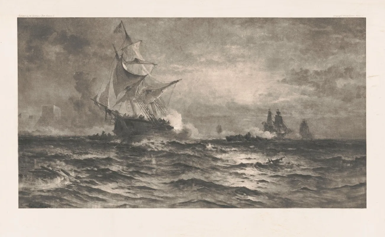 Brig Gen Armstrong Engaging British Fleet In Harbor Of Fayne Sept 26 1814 2 Wall Art by Gubelman Photogravure Co. - High-Resolution Digital Print