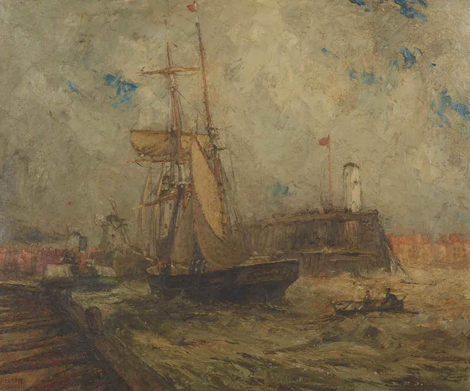 Brigantine Going Into Littlehampton Harbour Wall Art by Nelson Dawson - High-Resolution Digital Print