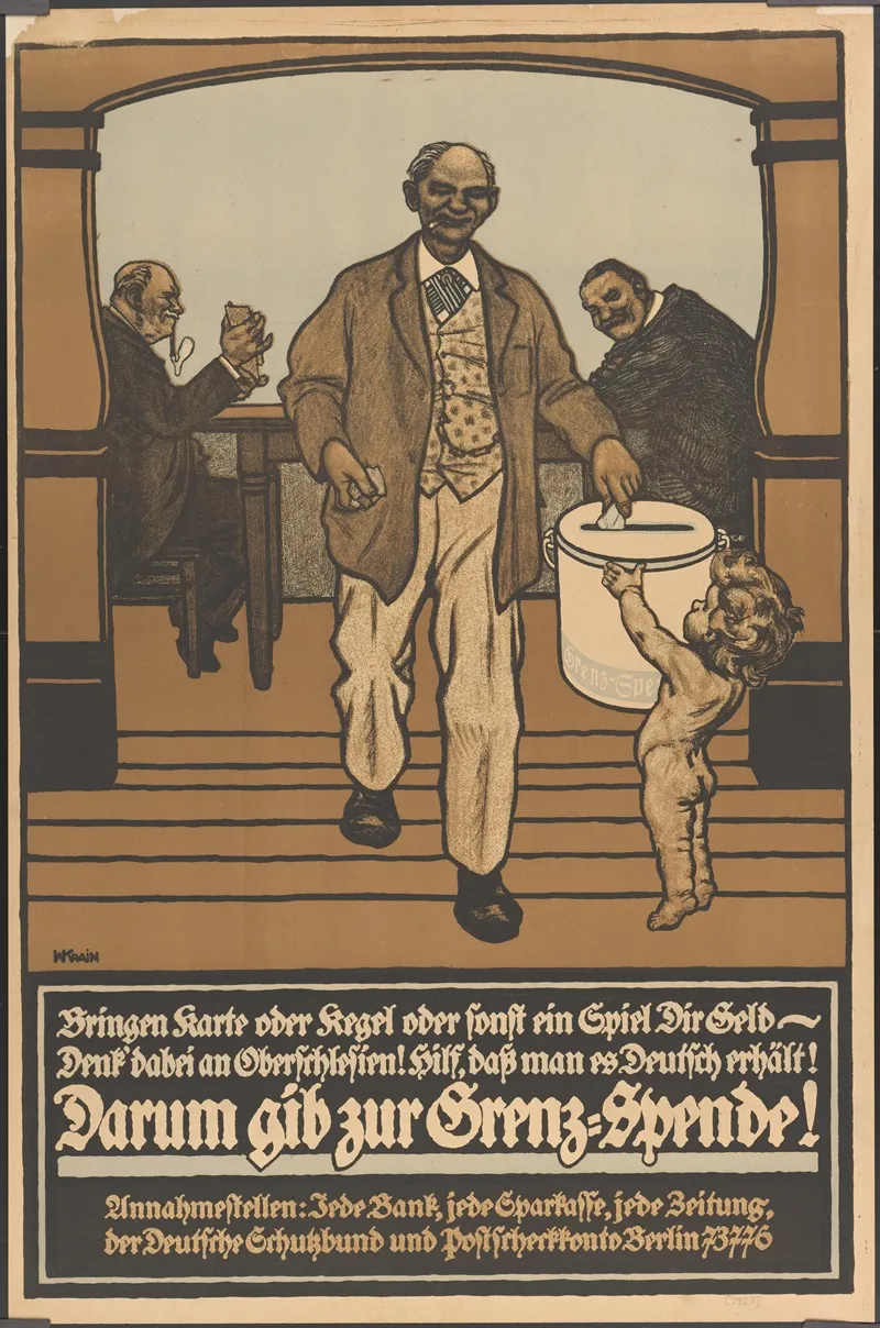 Bringen Karte Oder Kegel Oder Sonst Ein Spiel Dir Geld Denk Dabei An Oberschlesien Hilf Das Man Es Deutsch Erhalt Darum Gib Zur Grenz Spende Wall Art by Willibald Krain - High-Resolution Digital Print