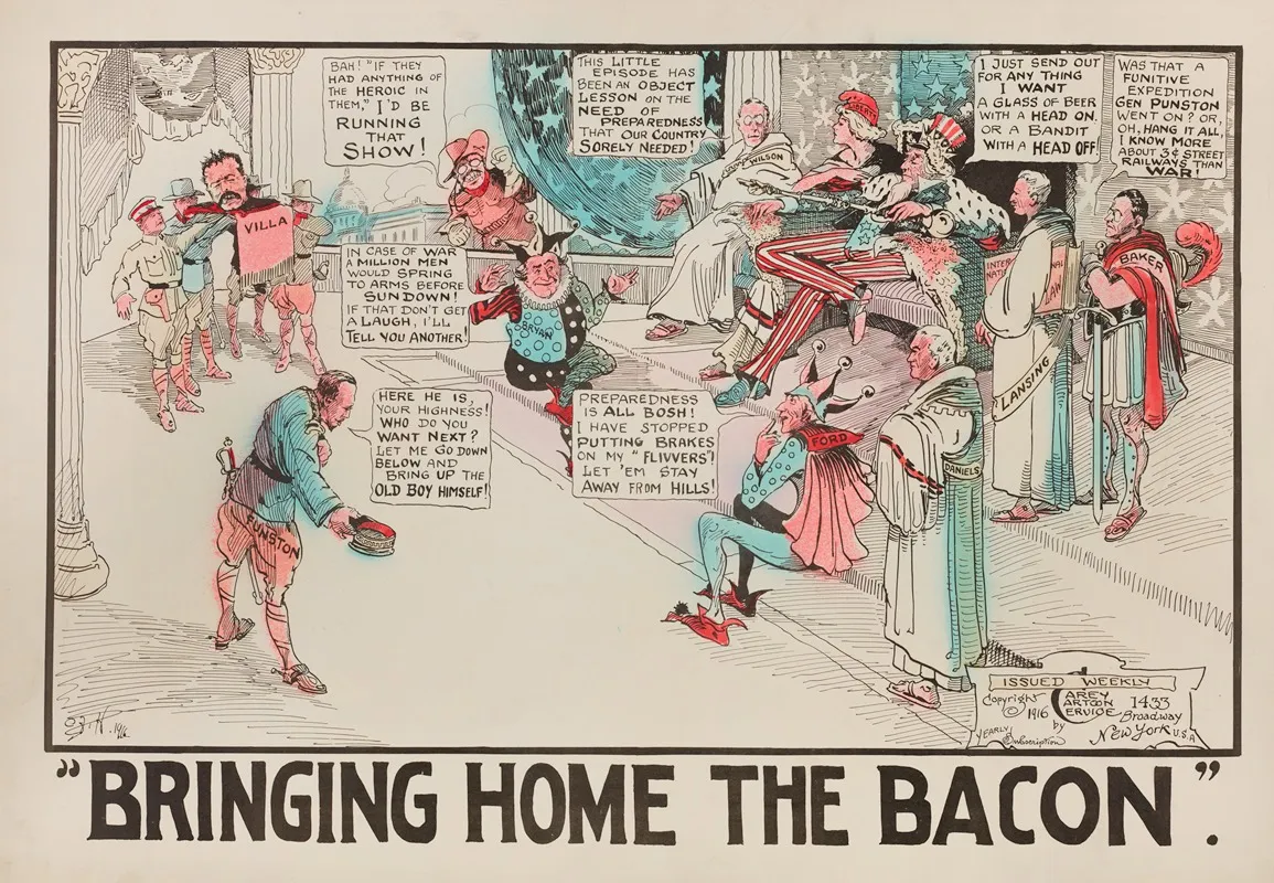 Bringing Home The Bacon Wall Art by Carey Cartoon Service - High-Resolution Digital Print