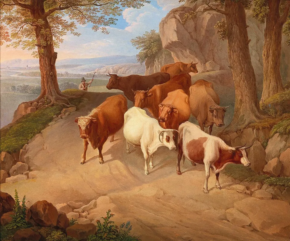 Bringing The Herd Down From The Alpine Pastures Wall Art by Josef Feid - High-Resolution Digital Print
