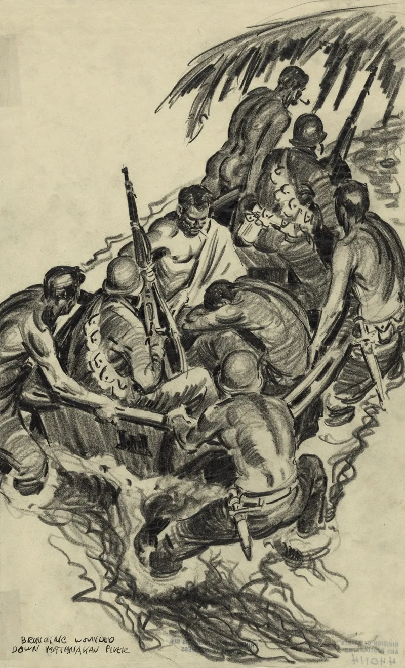Bringing Wounded Down Matanakau I E Mataniko River Wall Art by Howard Brodie - High-Resolution Digital Print