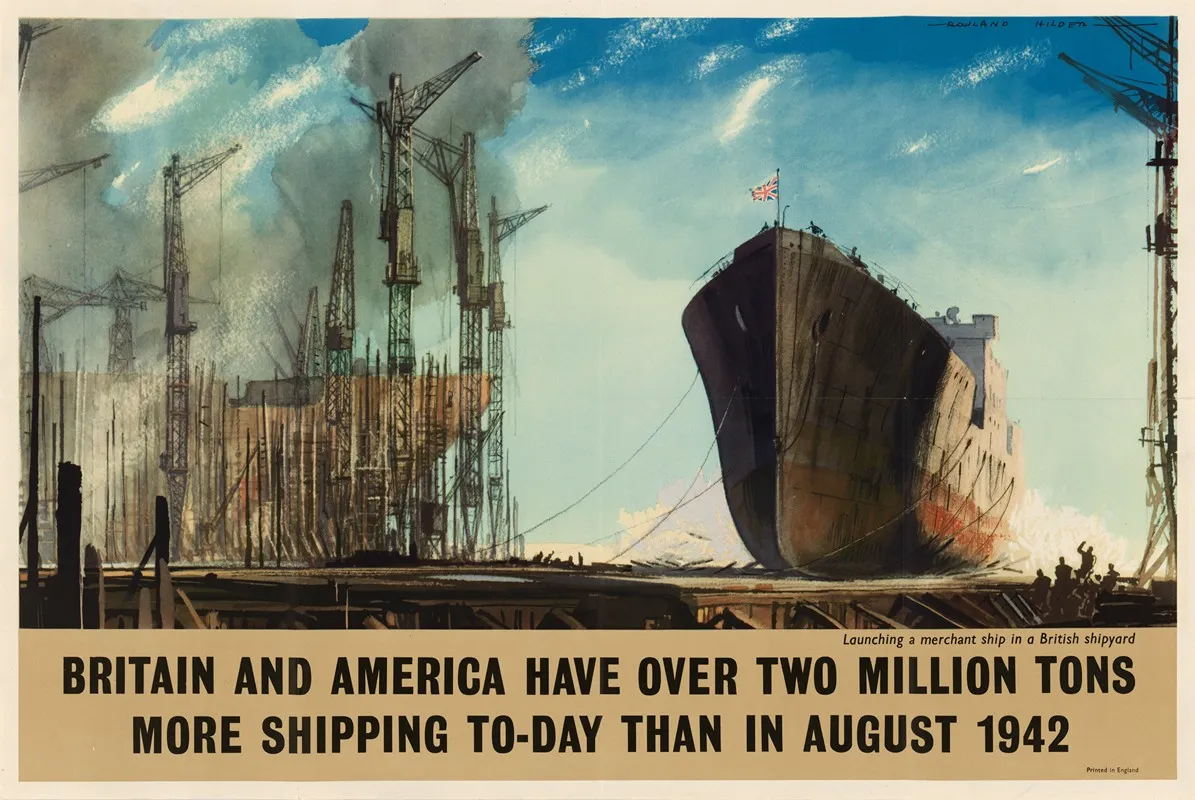 Britain And America Have Over Two Million Tons More Shipping Today Than In August 1942 Wall Art by Rowland Hilder - High-Resolution Digital Print