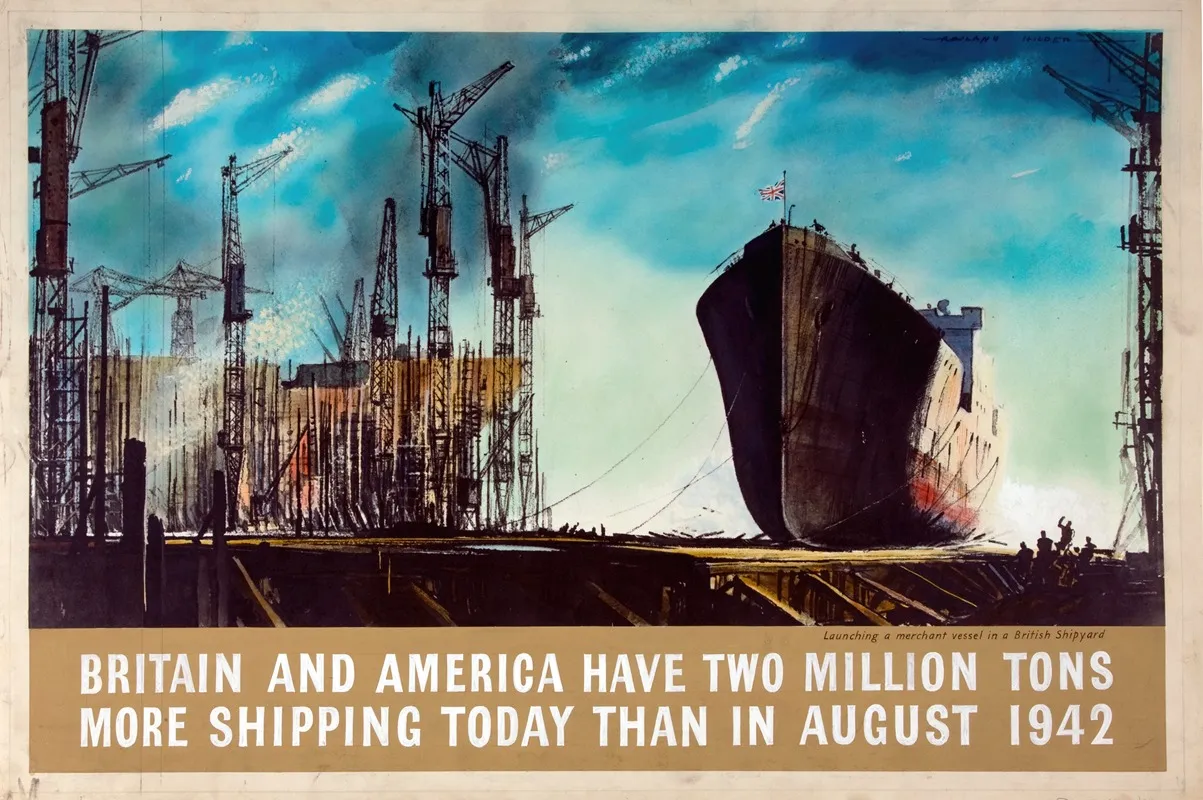Britain And America Have Two Million Tons More Shipping Than In August 1942 Wall Art by Rowland Hilder - High-Resolution Digital Print