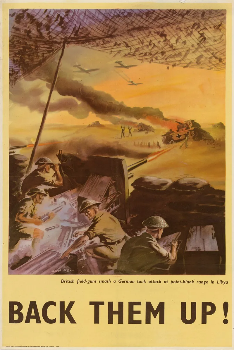 British Field Guns Smash A German Tank Attack At Point Blank Range In Libya Back Them Up Wall Art by Harold Pym - High-Resolution Digital Print