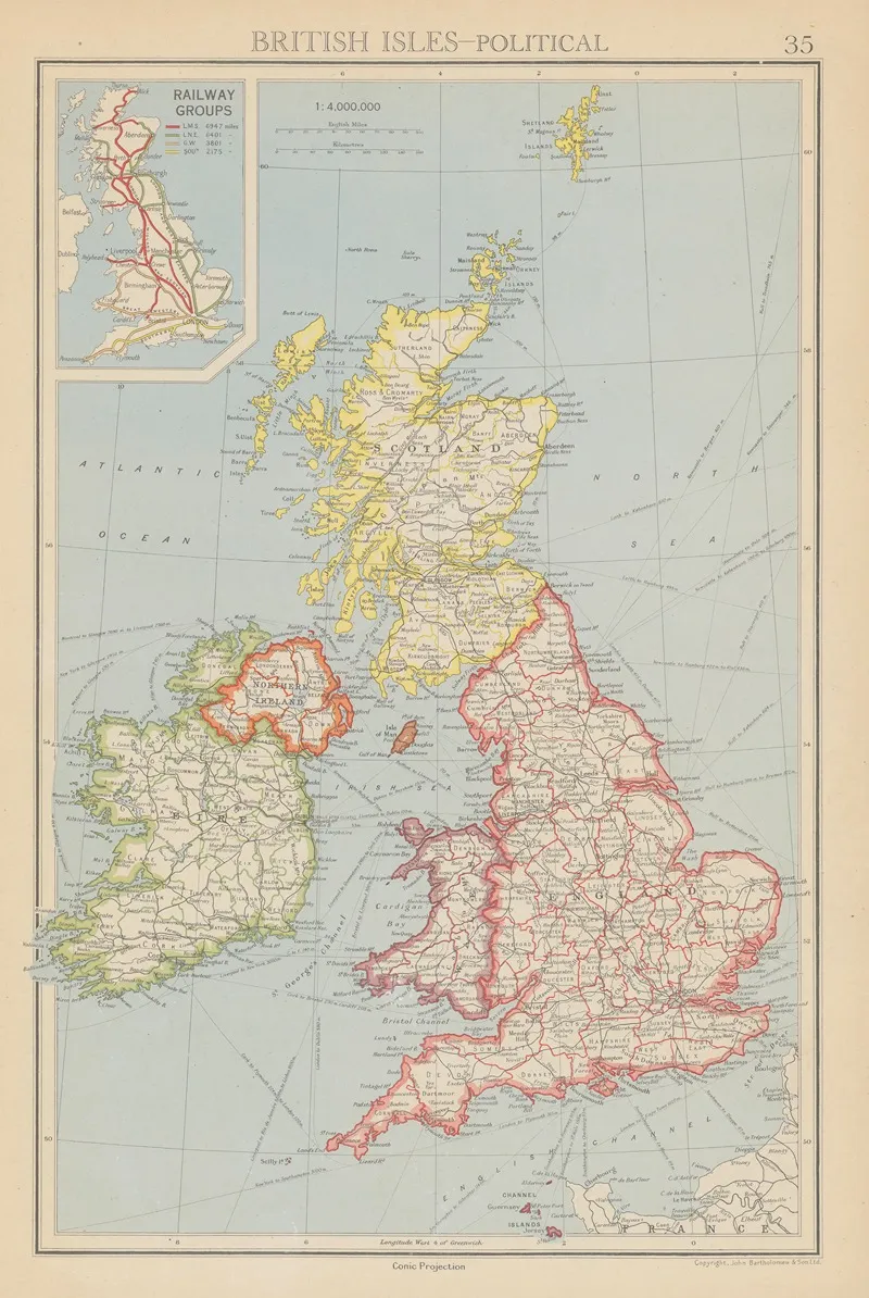 British Isles Political Wall Art by John George Bartholomew - High-Resolution Digital Print