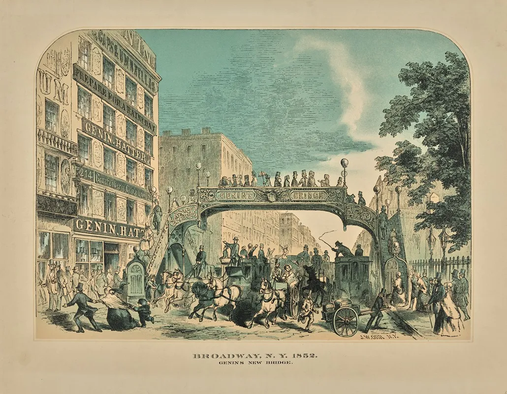 Broadway N Y 1852 Genins New Bridge Wall Art by John William Orr - High-Resolution Digital Print