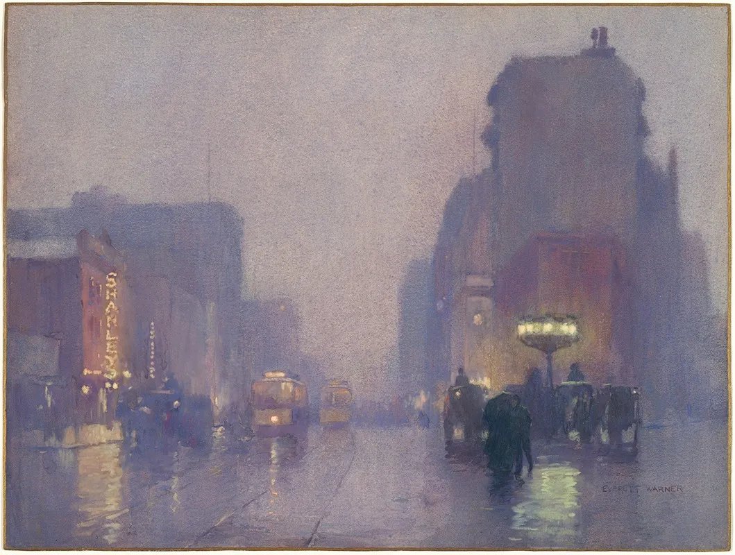 Broadway On A Rainy Evening Wall Art by Everett L. Warner - High-Resolution Digital Print