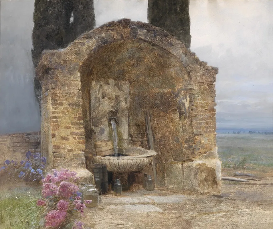Brunnen In Italienischer Landschaft Wall Art by Ludwig Rösch - High-Resolution Digital Print