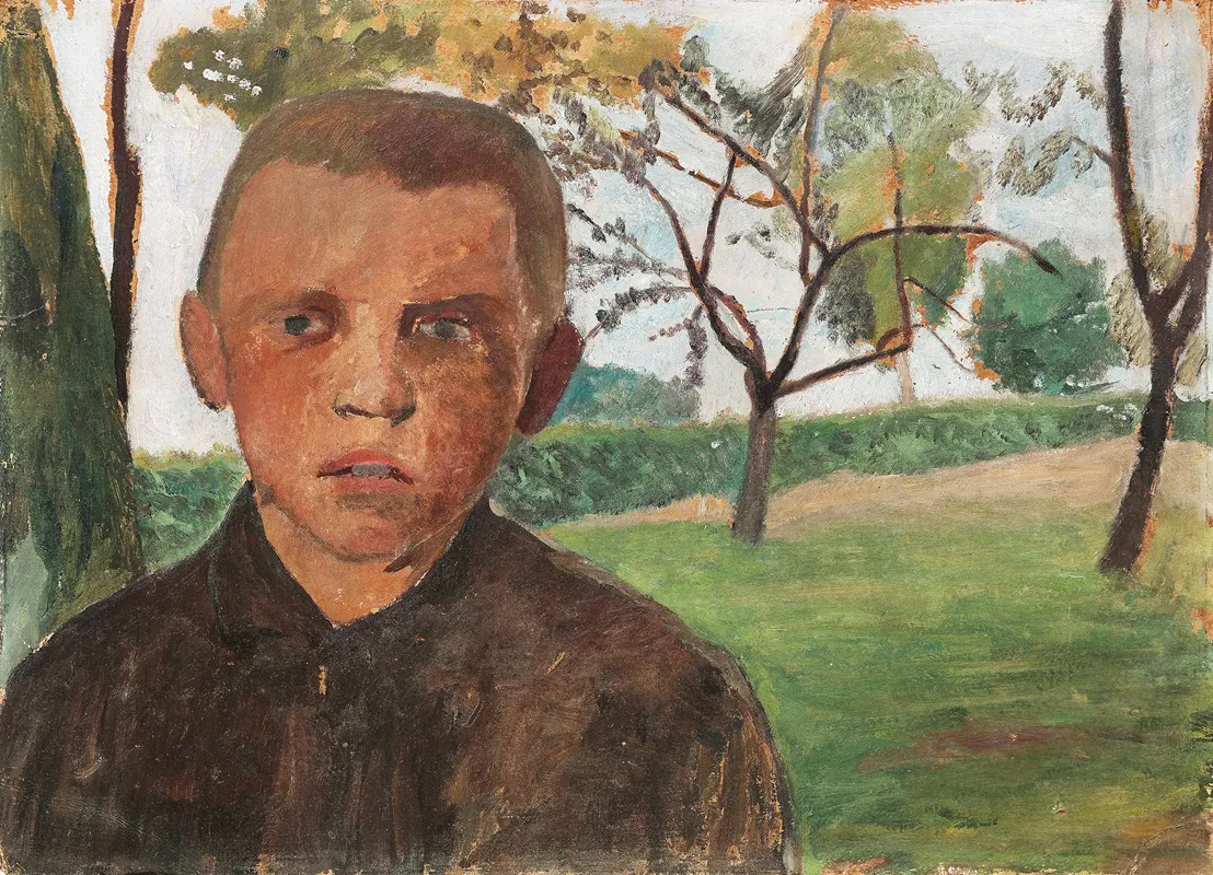 Brustbild Eines Jungen Vor Apfelbaumen