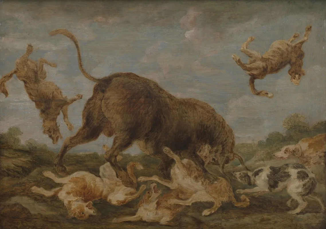 Buffalo Attacked By Dogs Wall Art by Paul de Vos - High-Resolution Digital Print