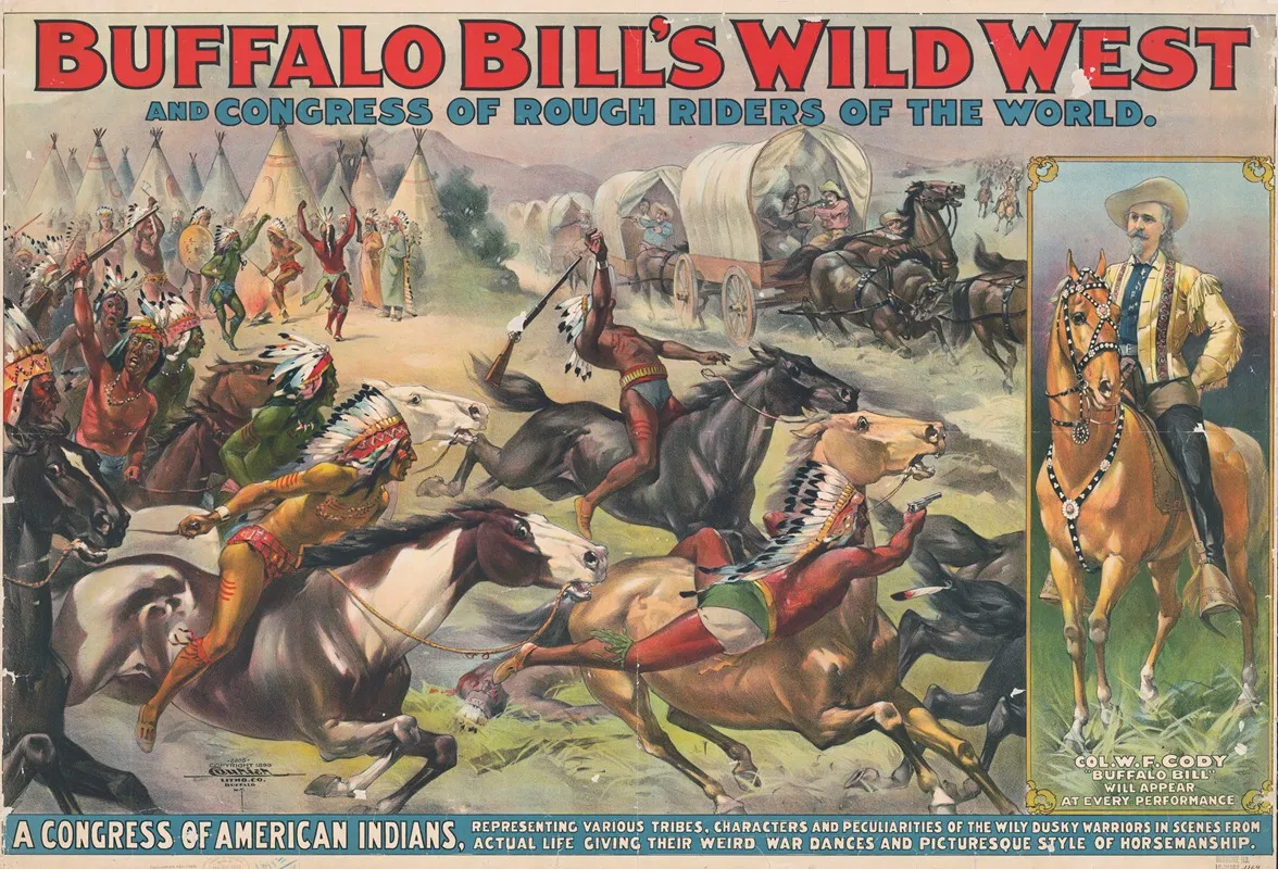 Buffalo Bills Wild West And Congress Of Rough Riders Of The World A Congress Of American Indians Wall Art by Courier Litho. Co. - High-Resolution Digital Print