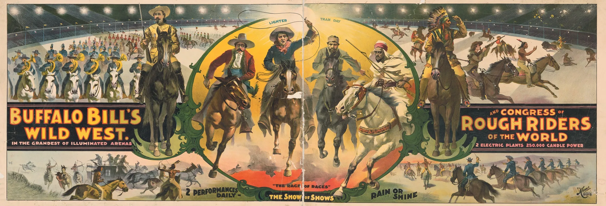 Buffalo Bills Wild West And Congress Of Rough Riders Of The World In The Grandest Of Illuminated Arenas Wall Art by Springer Litho. Co. - High-Resolution Digital Print