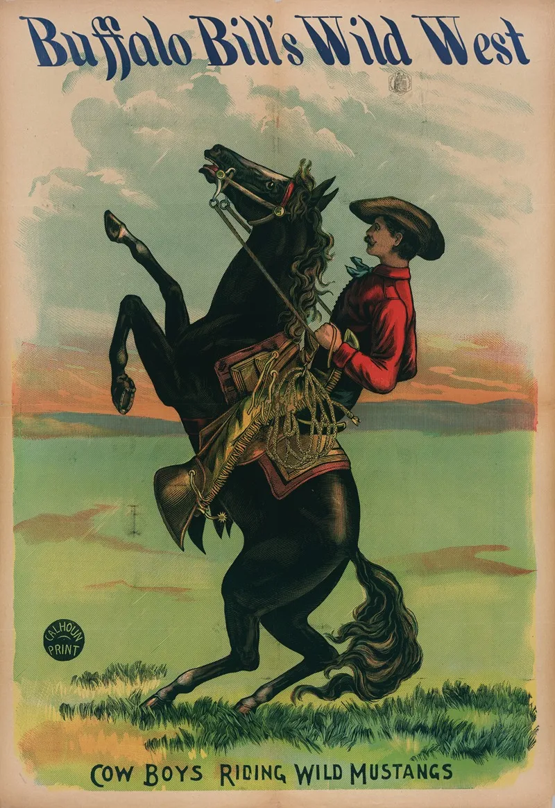 Buffalo Bills Wild West Cow Boys Riding Wild Mustangs 2 Wall Art by Calhoun Printing Co - High-Resolution Digital Print