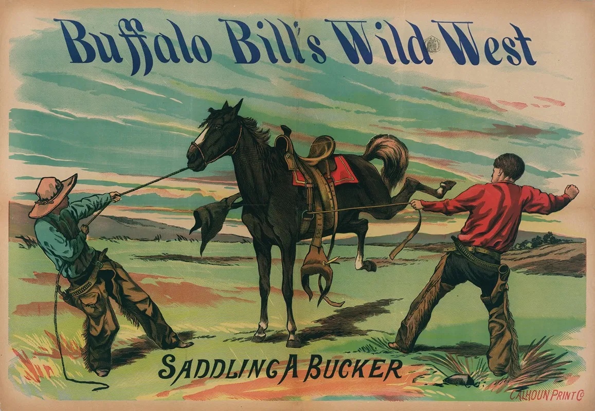 Buffalo Bills Wild West Saddling A Bucker Wall Art by Calhoun Printing Co - High-Resolution Digital Print