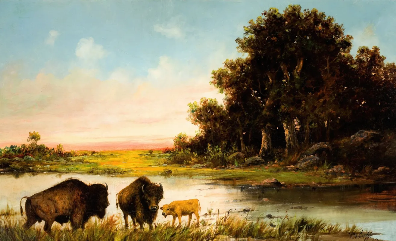 Buffalo By The River Wall Art by Henry Herman Cross - High-Resolution Digital Print