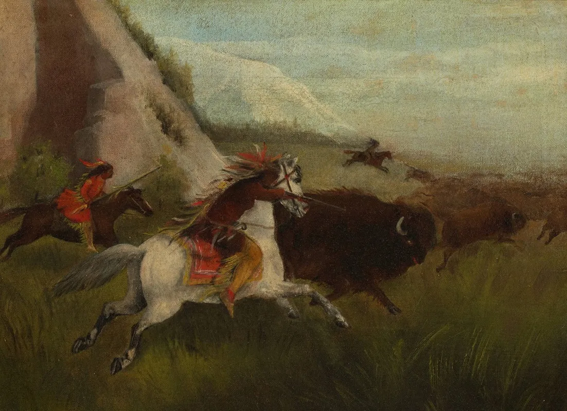 Buffalo Hunt 2 Wall Art by Manner of Charles Ferdinand Wimar - High-Resolution Digital Print
