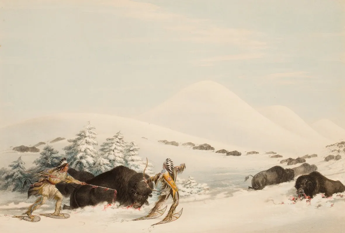 Buffalo Hunt On Snow Shoes
