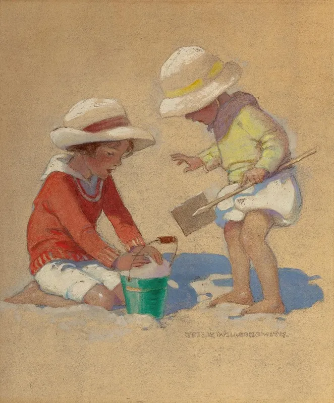 Building A Sand Castle Wall Art by Jessie Willcox Smith - High-Resolution Digital Print