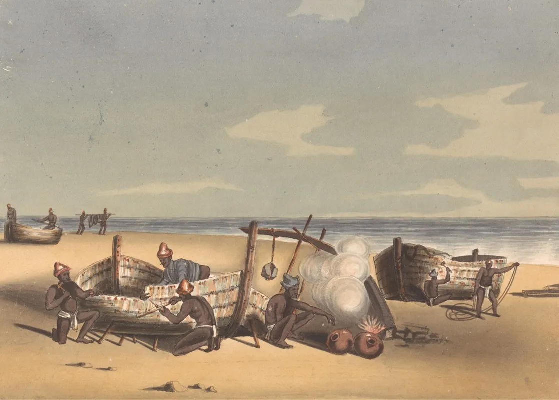 Building And Repairing Masoola Boats Wall Art by John Gantz - High-Resolution Digital Print