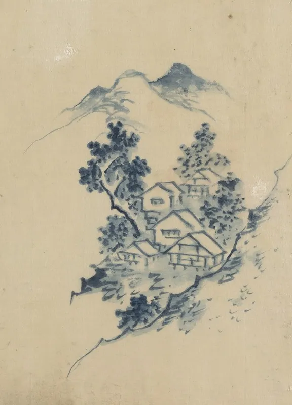 Buildings Nestled Among Trees In A Mountain Valley Wall Art by Katsushika Hokusai - High-Resolution Digital Print
