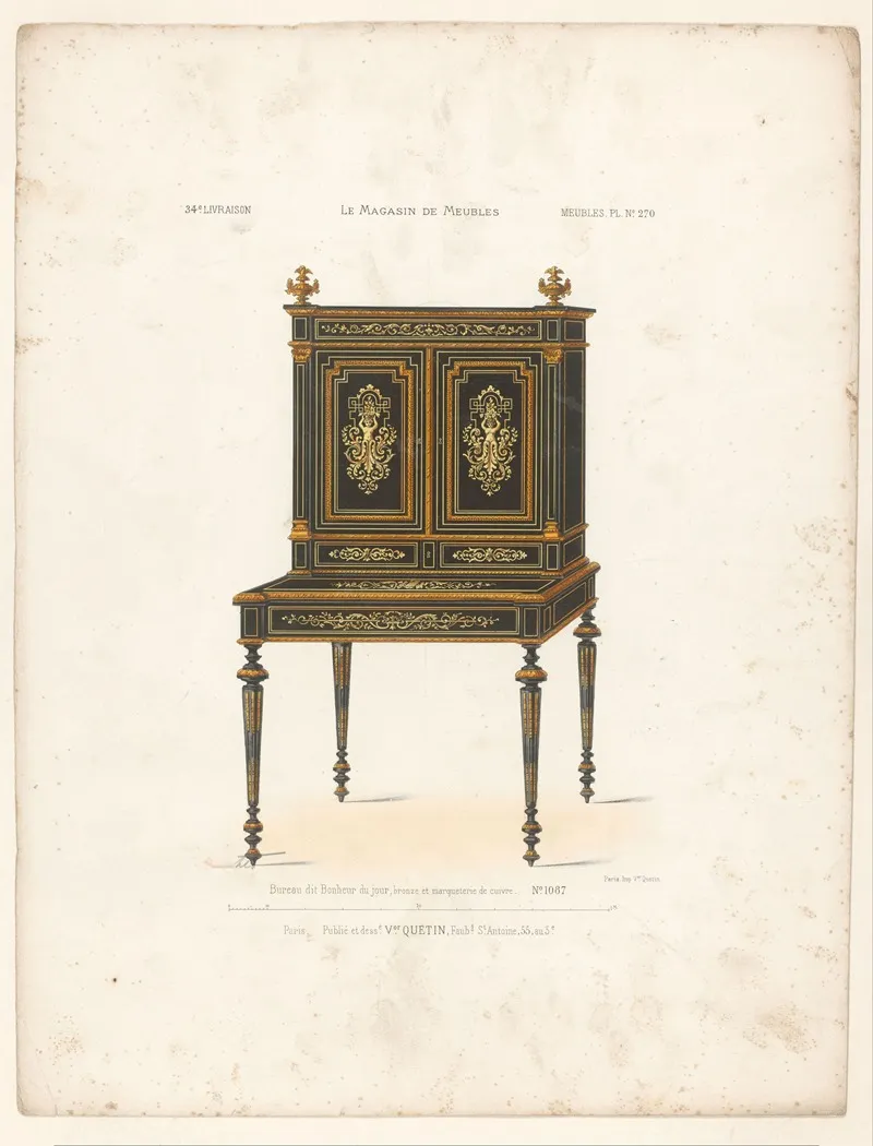 Bureau Dit Bonheur Du Jour Bronze Et Marqueterie De Cuivre Wall Art by Victor Léon Michel Quétin - High-Resolution Digital Print