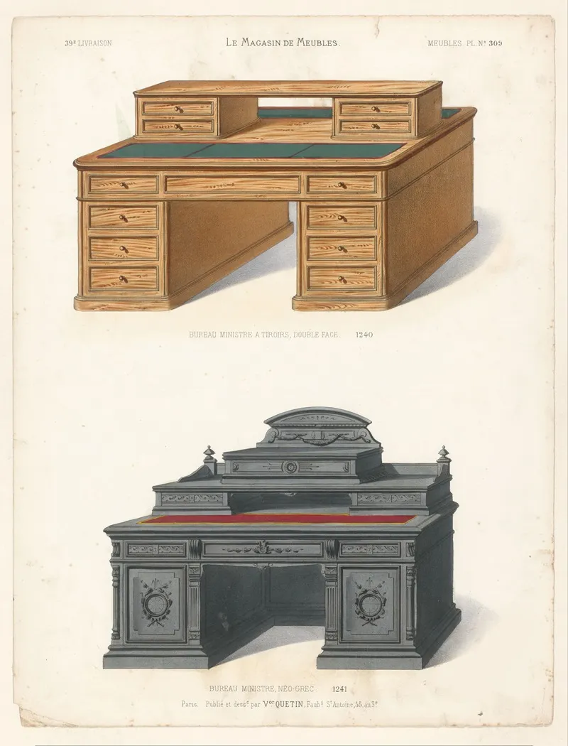 Bureau Ministre A Tiroirs Double Face Bureau Ministre Neo Grec Wall Art by Victor Léon Michel Quétin - High-Resolution Digital Print