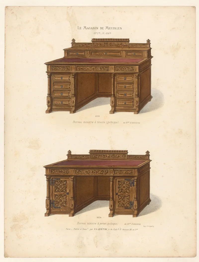 Bureau Ministre A Tiroirs Gothique Bureau Ministre A Portes Gothique Wall Art by Victor Léon Michel Quétin - High-Resolution Digital Print