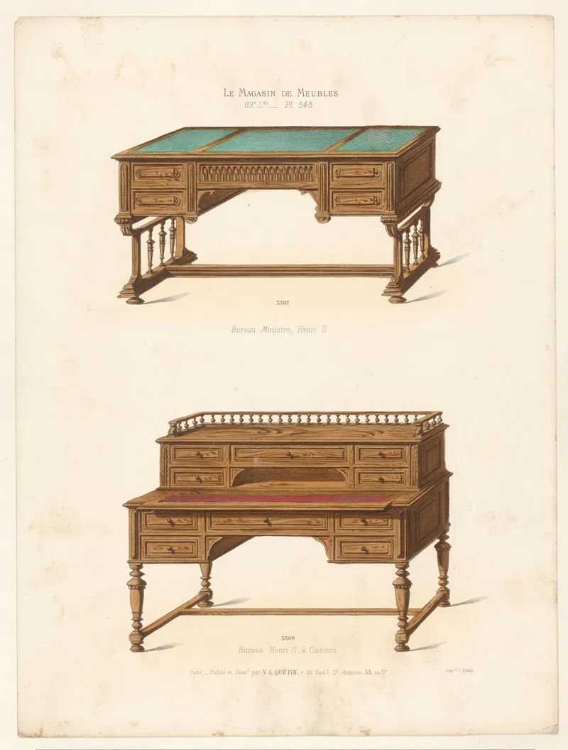 Bureau Ministre Henri Ii Bureau Henri Ii A Casiers Wall Art by Victor Léon Michel Quétin - High-Resolution Digital Print