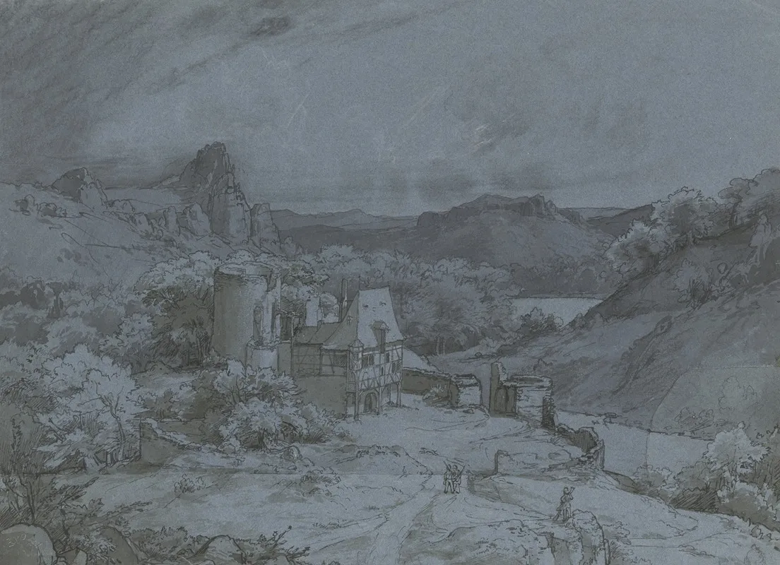 Burgruine Mit Fachwerkanbauten In Einer Felslandschaft Wall Art by Eduard Wilhelm Pose - High-Resolution Digital Print