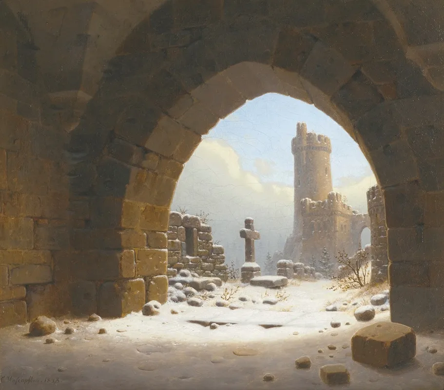Burgruine Ruins Of A Castle Wall Art by Carl Georg Adolph Hasenpflug - High-Resolution Digital Print