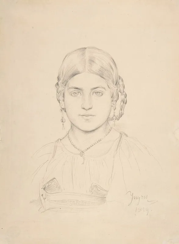 Bust Of A Gypsy Girl Wall Art by Jean Auguste Dominique Ingres - High-Resolution Digital Print