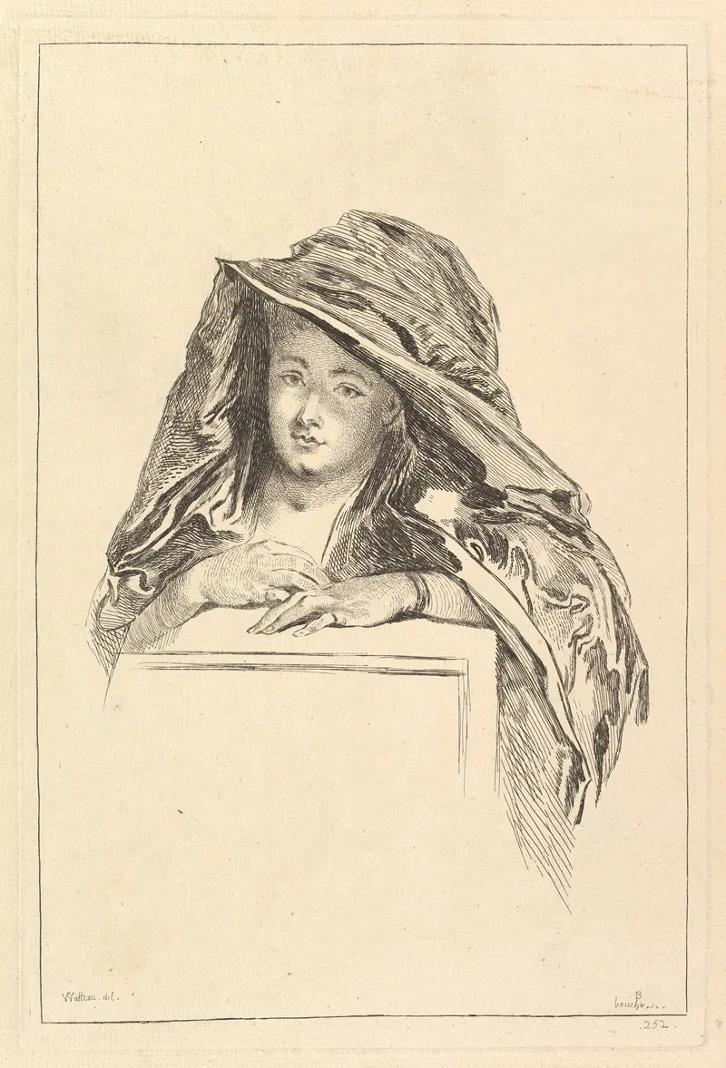 Bust Portrait Of A Woman Wearing A Hooded Mantle Wall Art by François Boucher - High-Resolution Digital Print