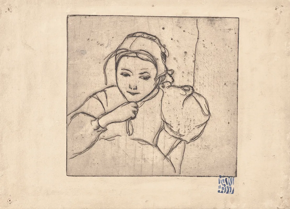 Buste De Fillette Bretonne Young Breton Woman Adjusting Her Hat