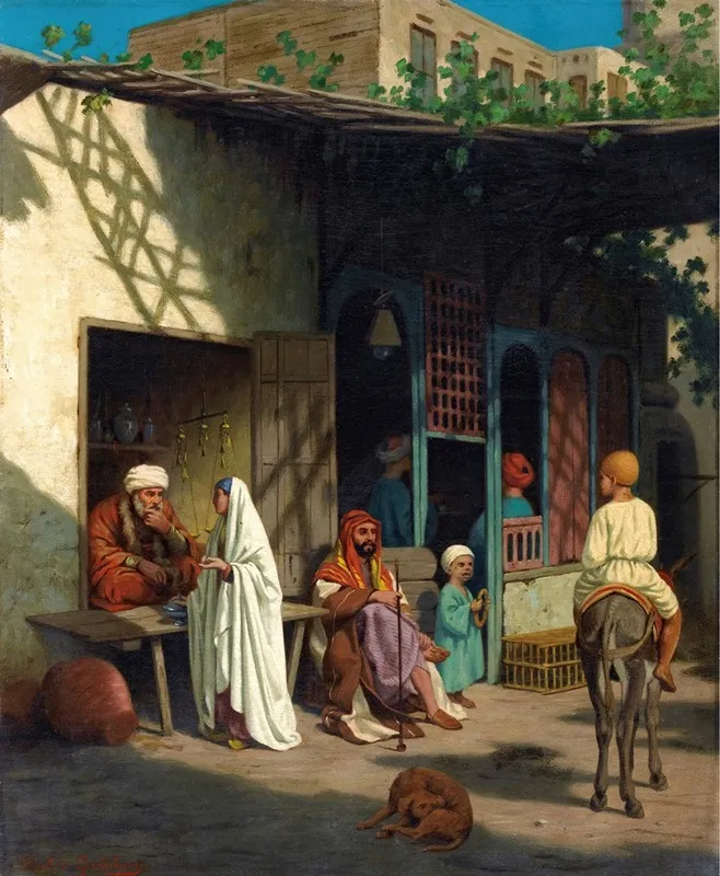 Bustling Street In A Souk Wall Art by Louis-Emile Pinel De Grandchamp - High-Resolution Digital Print