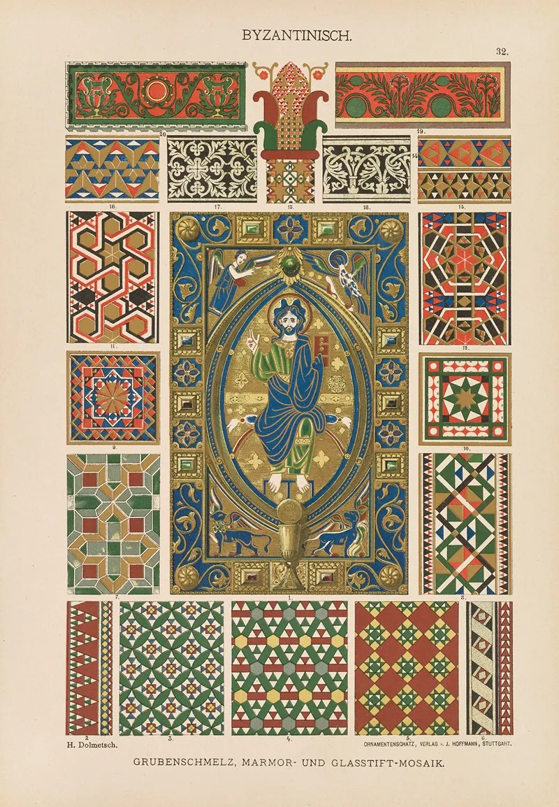 Byzantinisch Grubenschmelz Marmor Und Glasstift Mosaikrei Wall Art by Heinrich Dolmetsch - High-Resolution Digital Print