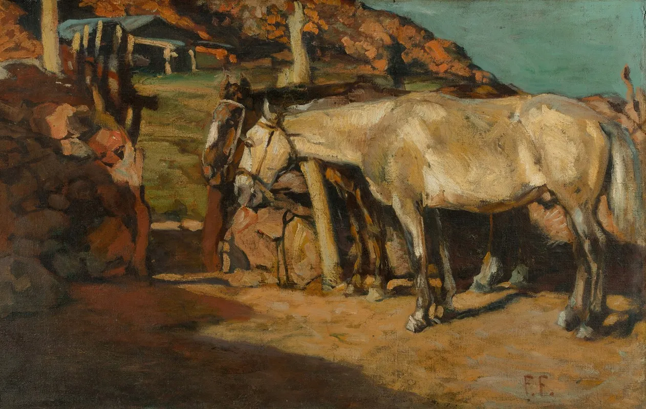 Caballos En El Corral Wall Art by Fernando Fader - High-Resolution Digital Print