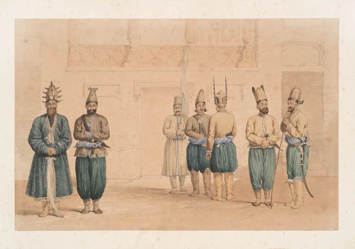 Cabul Retinue Of Shah Shoojau Ool Moolk Mahomed Shah Giljee Chief Executioner Ghufoor A Mutilator Wall Art by James Atkinson - High-Resolution Digital Print