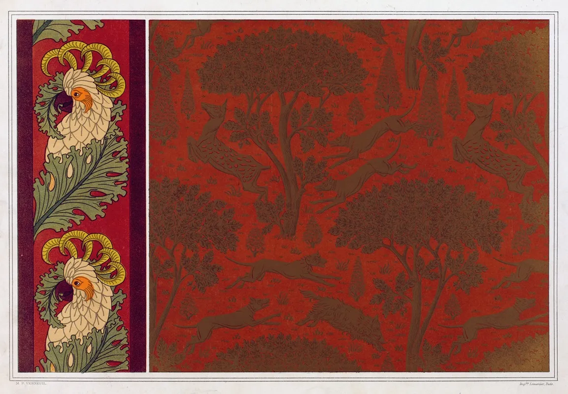 Cacatoes Bordure Chiens Chevrettes Et Marcassins Cuir Gaufre Et Dore