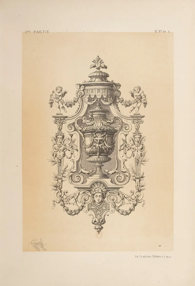 Cadre De Miroir Et Vase Maniere De Marot 2 Wall Art by Michel Liénard - High-Resolution Digital Print