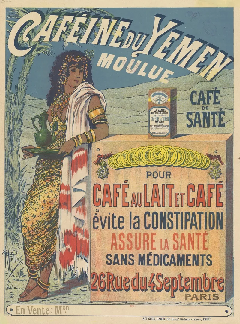 Cafeine Du Yemen Moulue Cafe De Sante Pour Cafe Au Lait Et Cafe Evite La Constipation Wall Art by Albert Guillaume - High-Resolution Digital Print