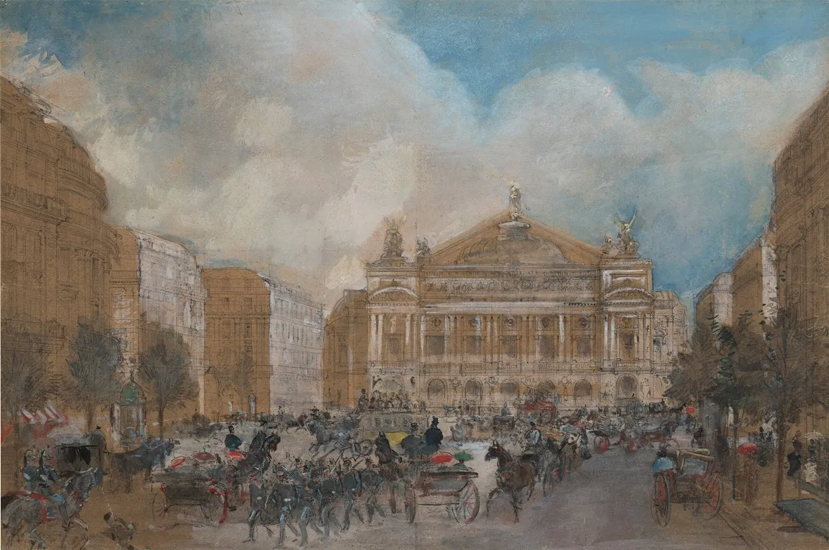 Caleches Et Soldats Devant Lopera Garnier A Paris Wall Art by Edmond Morin - High-Resolution Digital Print