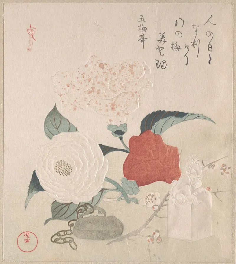 Camellia Flowers A Netsuke And A Seal