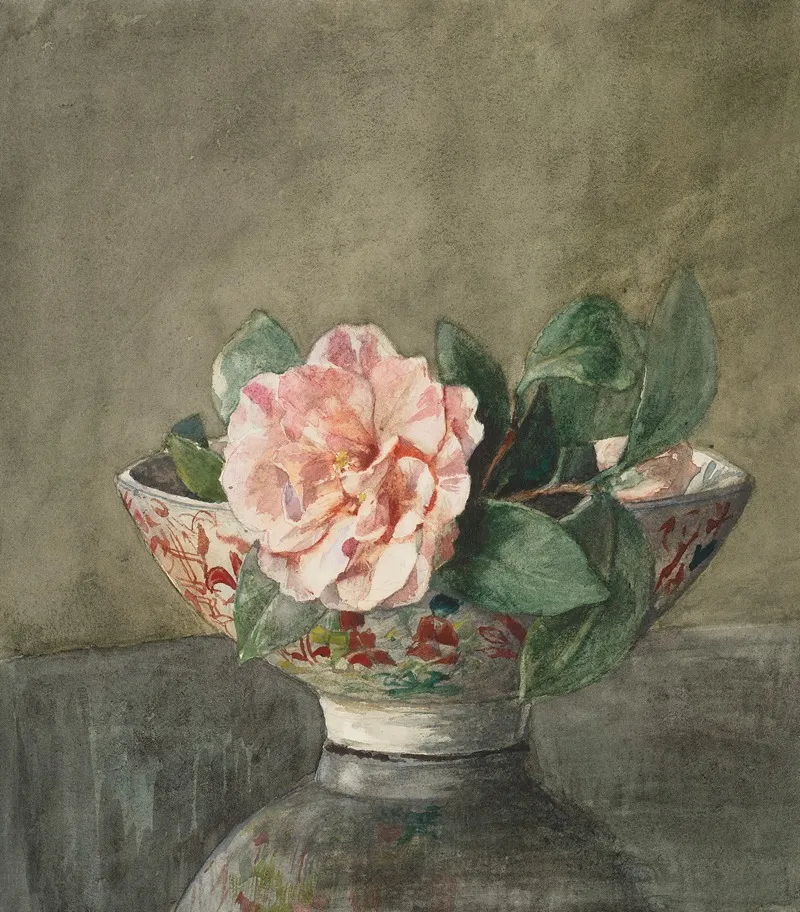 Camellia In Old Chinese Vase On Black Lacquer Table Wall Art by John La Farge - High-Resolution Digital Print