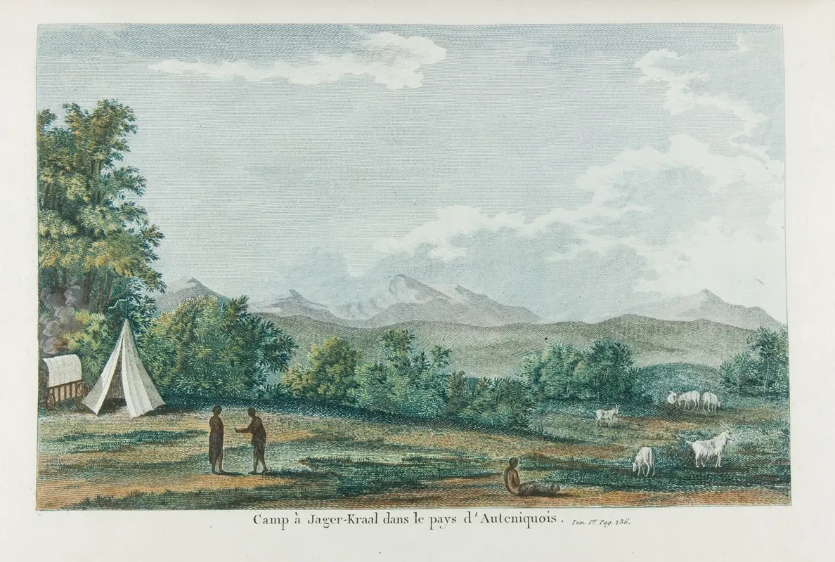 Camp A Jager Kraal Dans Le Pays Dauteniquois Wall Art by François Levaillant - High-Resolution Digital Print