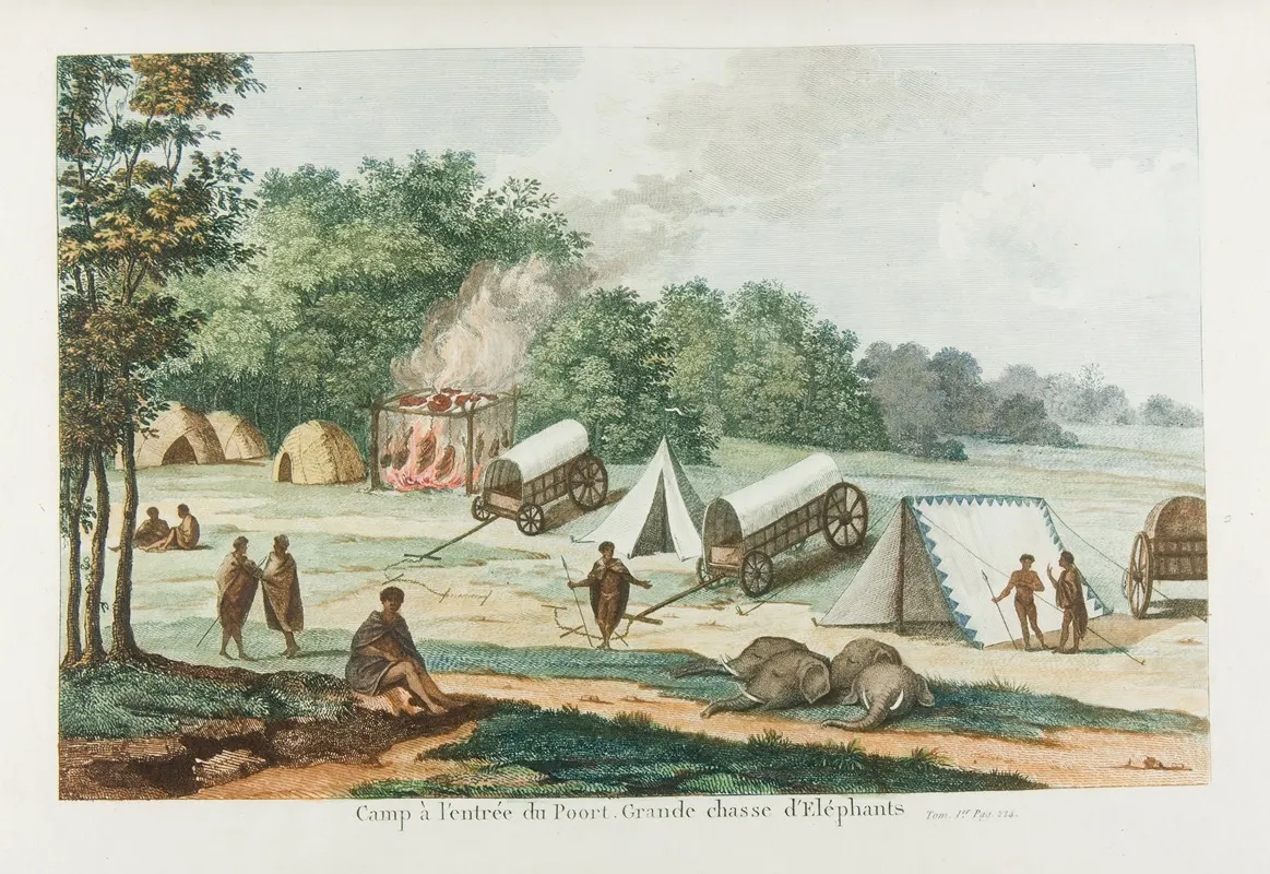 Camp A Lentree Du Poort Grande Chasse Delephants Wall Art by François Levaillant - High-Resolution Digital Print