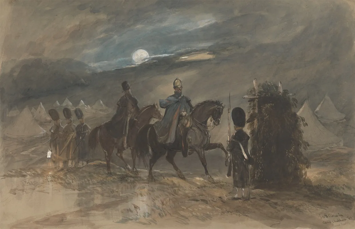 Camp At Chobham 1853 With Officers And Sentry Wall Art by George Bryant Campion - High-Resolution Digital Print
